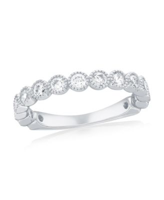 Sterling Silver Round Cz Beaded Outline Ring