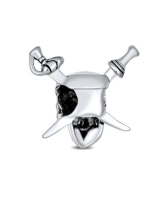 Блестящие ювелирные изделия Хэллоуин Пиратский Череп и скрещенные мечи Шарм из бисера Стерлингового Серебра Европейский Браслет