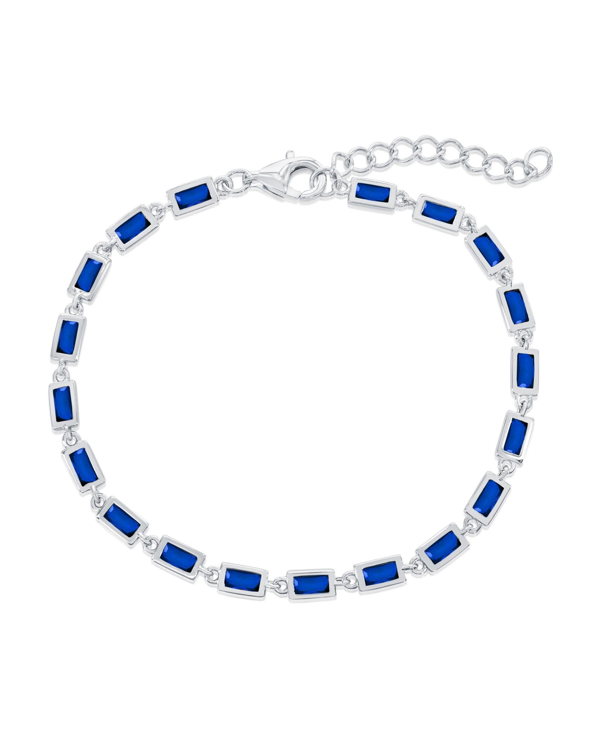 Sterling Silver, Sapphire Bezel-Set Rectangle Bracelet - Sapphire
