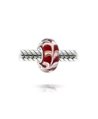 Red White Vine Murano Glass Charm Bead with Sterling Silver Core Bracelets