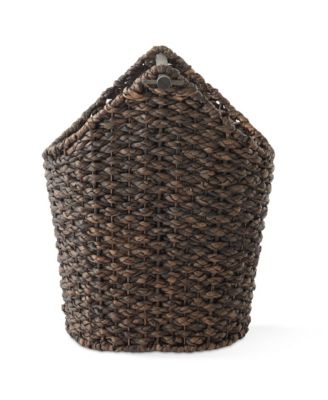 Toilet Paper Roll Holder Storage Basket with Wood Bar - Natural, Woven Water Hyacinth Wicker Bathroom Tissue Storage Organizer