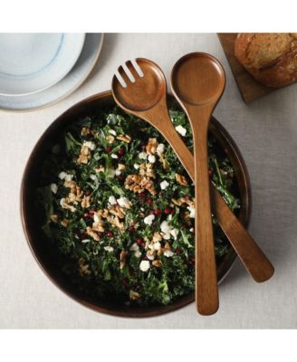 Laurelton 3 Piece Large 13" Acacia Wood Salad Serving Bowl Set w/ 2 Serving Tools