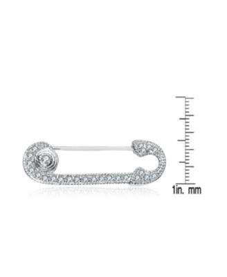Sterling Silver White Gold Plated with Clear White Cubic Zirconia Pin