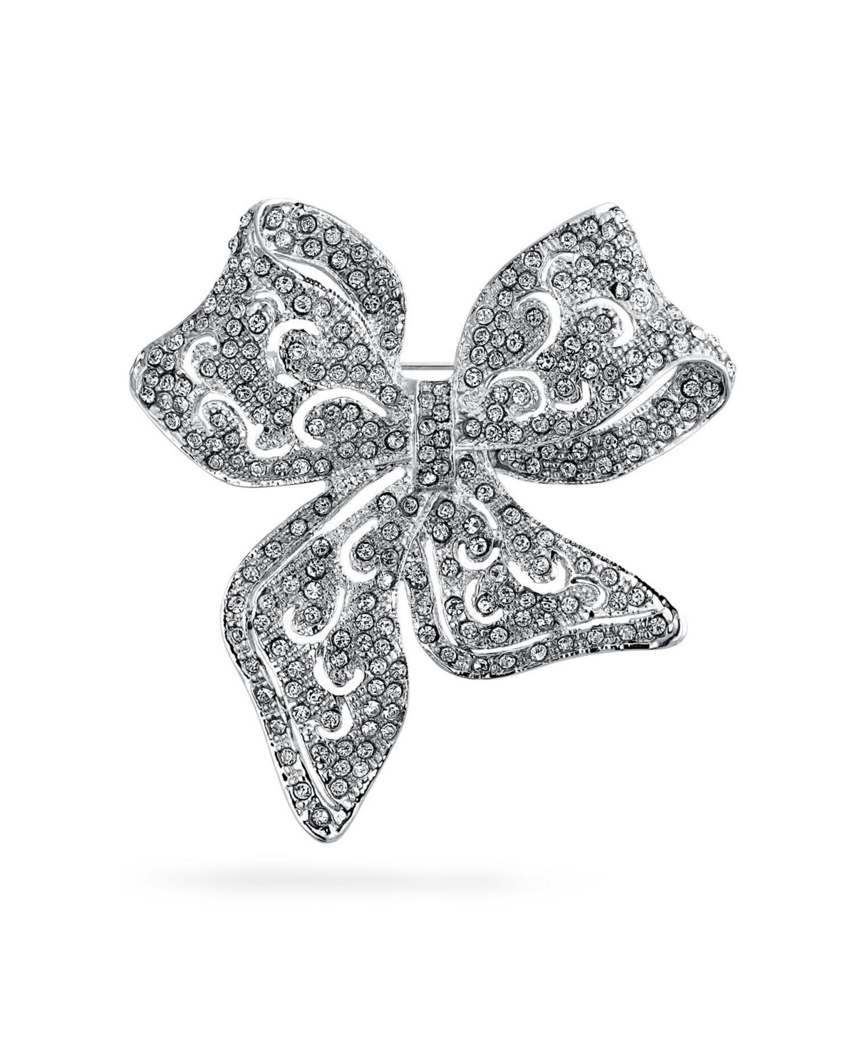Victorian Style Crystal Fashion Brooch Pin Silver Plated - Clear
