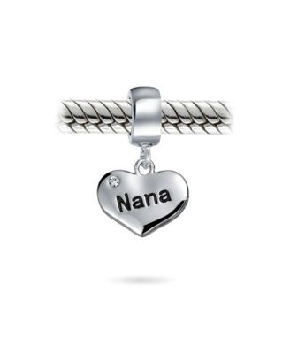 Блестящие ювелирные изделия Слово Нана Сердце Болтающийся Шарм Бусина Бабушка Кристалл Стерлингового Серебра Подходящий Браслет