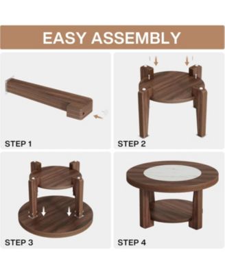 Coffee Table, 2-Tier Round Coffee Table with Heavy-Duty Wood Tabletop for Living Room