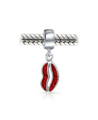 Блестящие ювелирные изделия Валентина Красный Кристалл Губы Болтаются Шарм Бусины Стерлингового Серебра Европейский Браслет