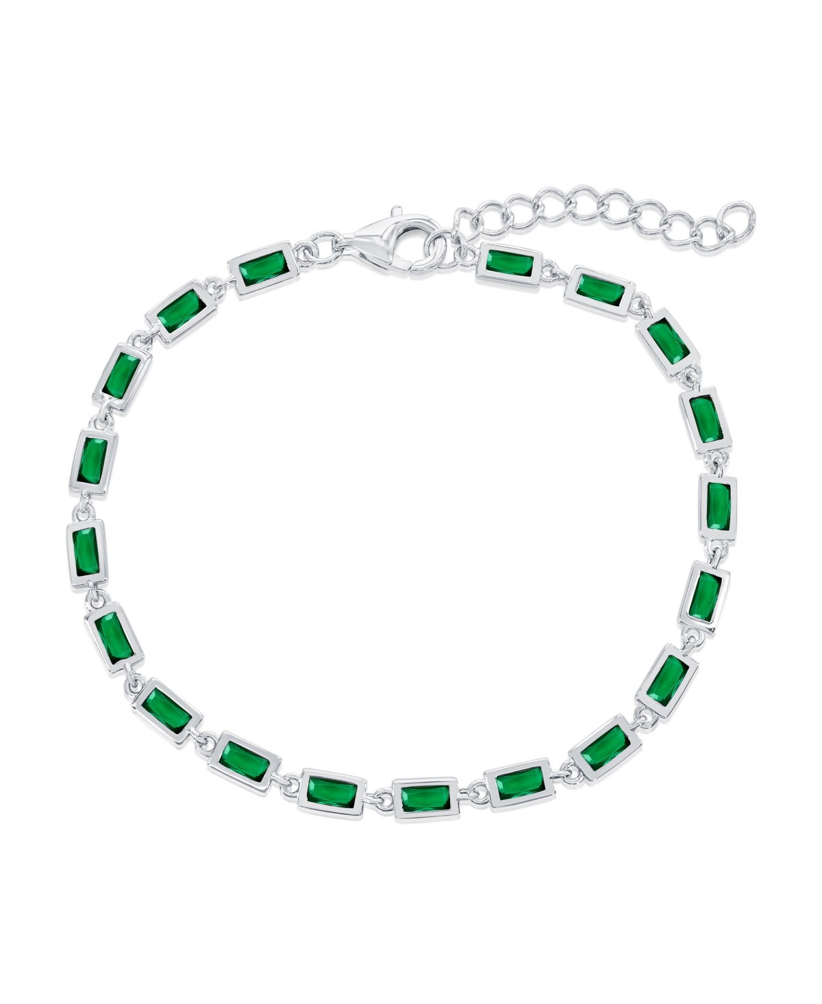 Sterling Silver, Emerald Bezel-Set Rectangle Bracelet - Emerald