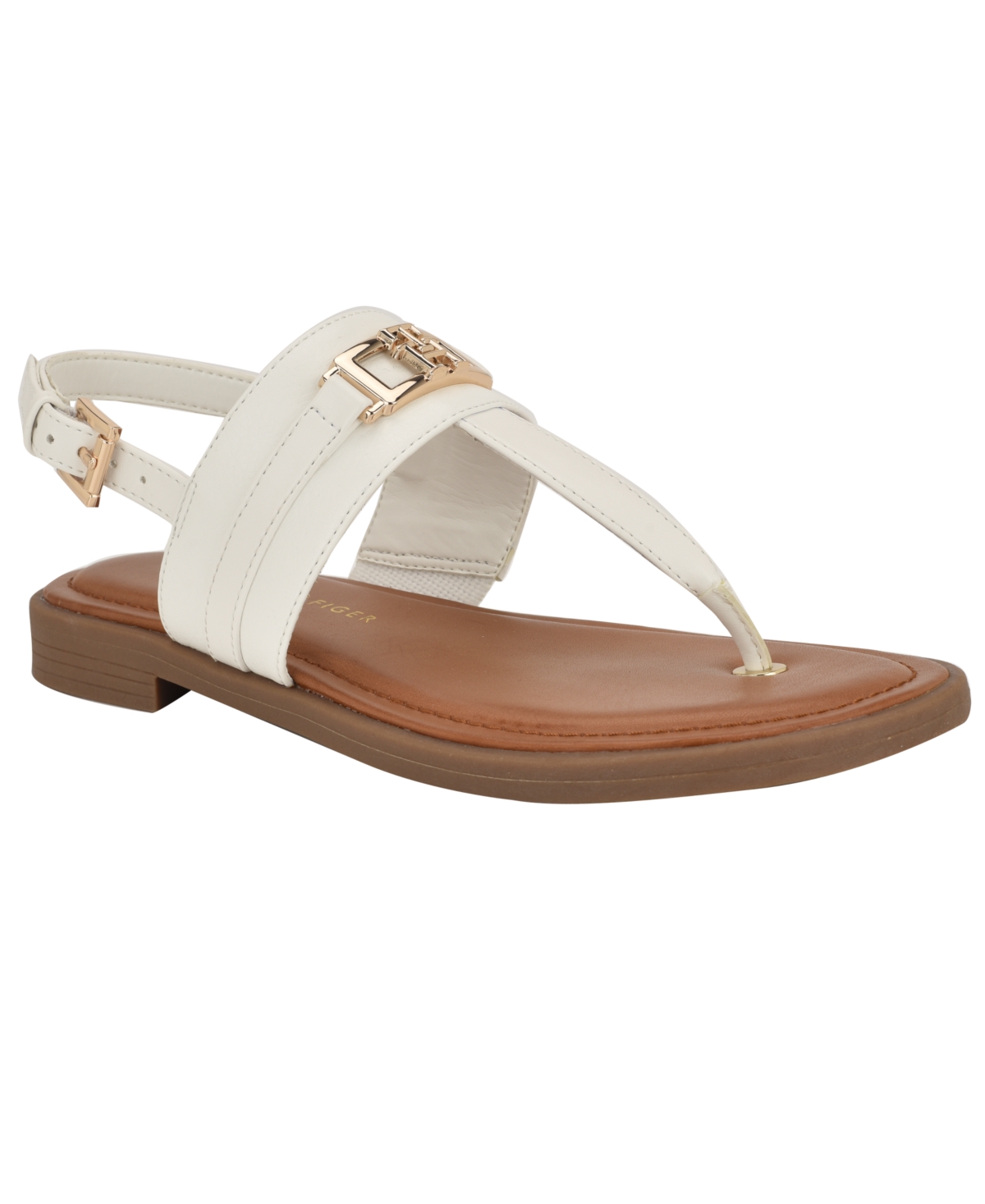 Tommy Hilfiger Women's Carree T-strap Flat Sandals In White