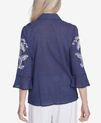 Женский топ Alfred Dunner с вышивкой в стиле Нантакет в морском стиле и пуговицами спереди