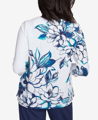 Женский топ Nantucket Fineline с цветочным рисунком и рукавом три четверти от Alfred Dunner из Нантакета