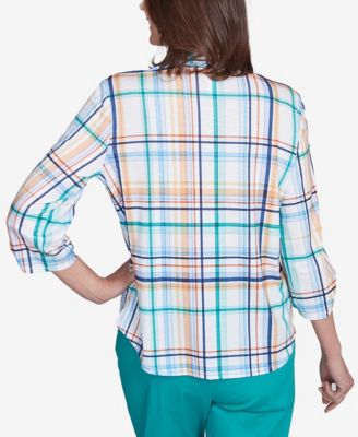 Женский вязаный топ в клетку Alfred Dunner из Нантакета с пуговицами спереди