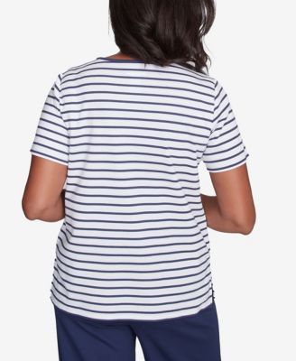 Женский топ в полоску с цветочным рисунком, расшитый бисером из Нантакета от Alfred Dunner