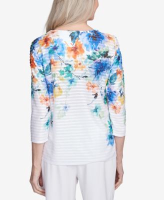 Женский топ с цветочным декольте из Нантакета с текстурой Alfred Dunner от Nantucket