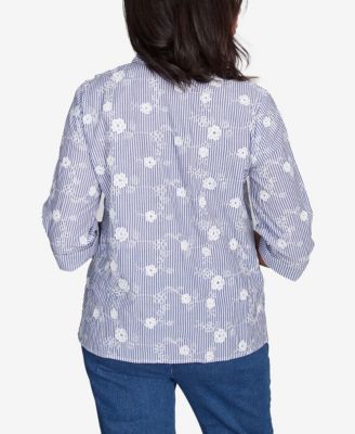 Легкий женский топ в полоску с цветочной аппликацией Alfred Dunner от Flower Power