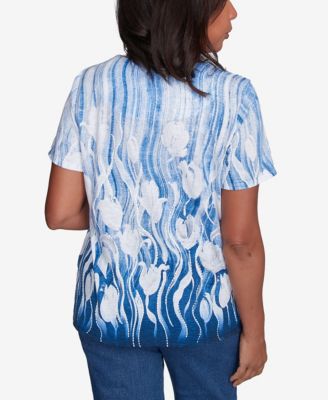 Женский топ с узловатым вырезом и каймой из тюльпанов Alfred Dunner от Flower Power