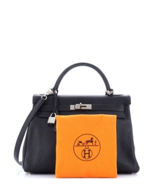 Бывшая в употреблении сумка HERMÉS Kelly 32 черного цвета из Того с матовой палладиевой фурнитурой