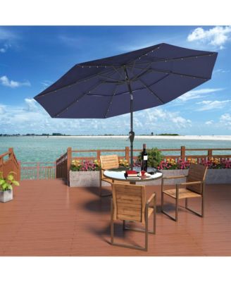10 FT Patio Umbrella with Solar Lights 3-Tier Outdoor Table Umbrella Market Umbrella Pool Umbrella Outdoor Umbrellas for Patio, Red