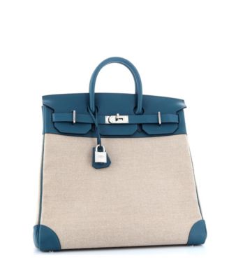 Сумка HERMÉS HAC 40, бывшая в употреблении, темно-синего цвета с палладиевой фурнитурой