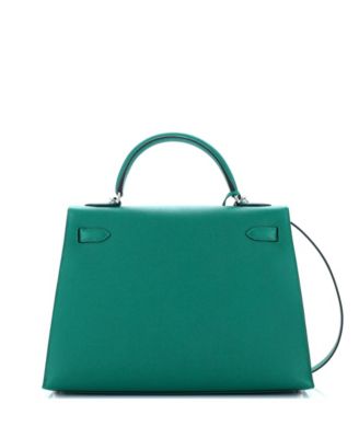 Бывшая в употреблении сумка HERMÉS Kelly 32 зеленого цвета из Эпсома с палладиевой фурнитурой