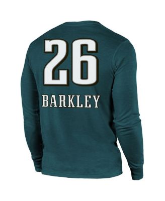 Величественная мужская футболка Saquon Barkley Midnight Green Philadelphia Eagles Super Bowl LIX с именем и номером игрока, трехслойная футболка с длинным рукавом