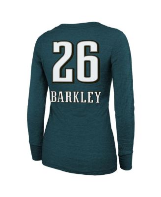 Величественная женская футболка Saquon Barkley Midnight Green Philadelphia Eagles Super Bowl LIX с именем и номером игрока, трехслойная футболка с длинным рукавом и круглым вырезом