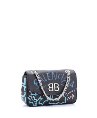 Pre-Owned Balenciaga Small BB Graffiti Chain Wallet Leather 186390₽