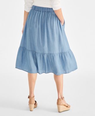 Style & Co Chambray Midi Tiered Skirt, Exclusively at Macy's