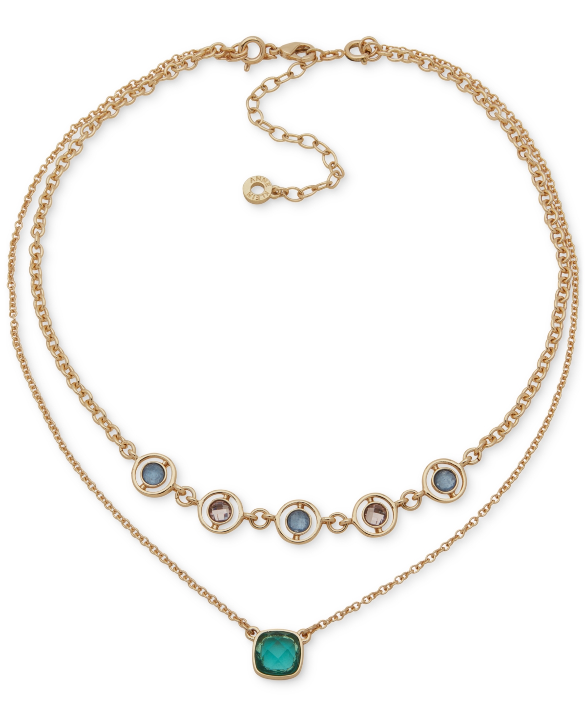 2-Pc. Gold-Tone Multi-Stone Crystal Pendant Necklace, 16" + 3" extender - Multi