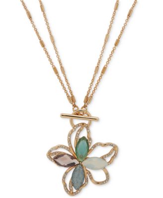 Золотое колье Anne Klein с цветком-тумблером из нескольких камней, 18 дюймов