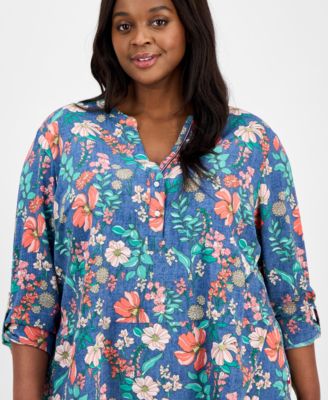 Plus Size Floral-Print Popover Tunic, Exclusively at Macy's 