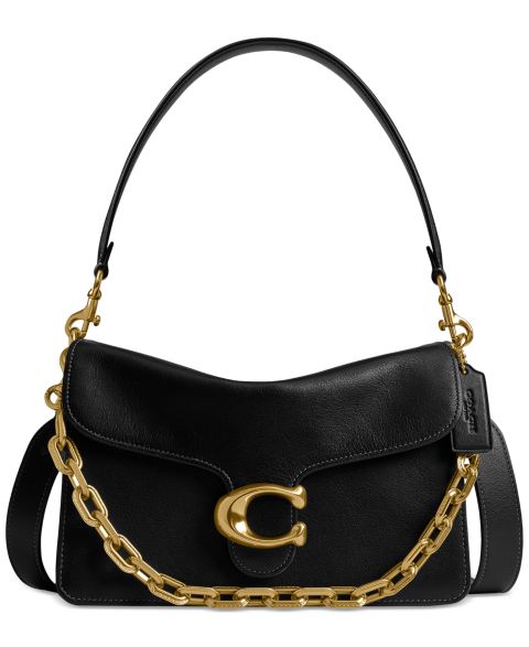 Женская сумка COACH Chain Tabby Medium Leather Shoulder, цвет: Латунный / Чёрный
