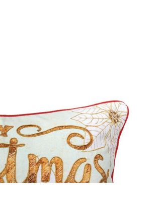Merry Christmas Poinsettia Printed and Embroidered Throw Pillow, 14" x 22"
