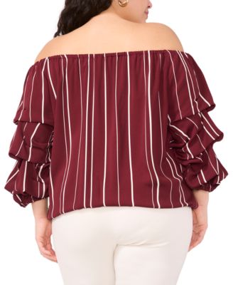 Блузка в полоску с открытыми плечами и рукавом 3/4 на завязках спереди от Vince Camuto большого размера