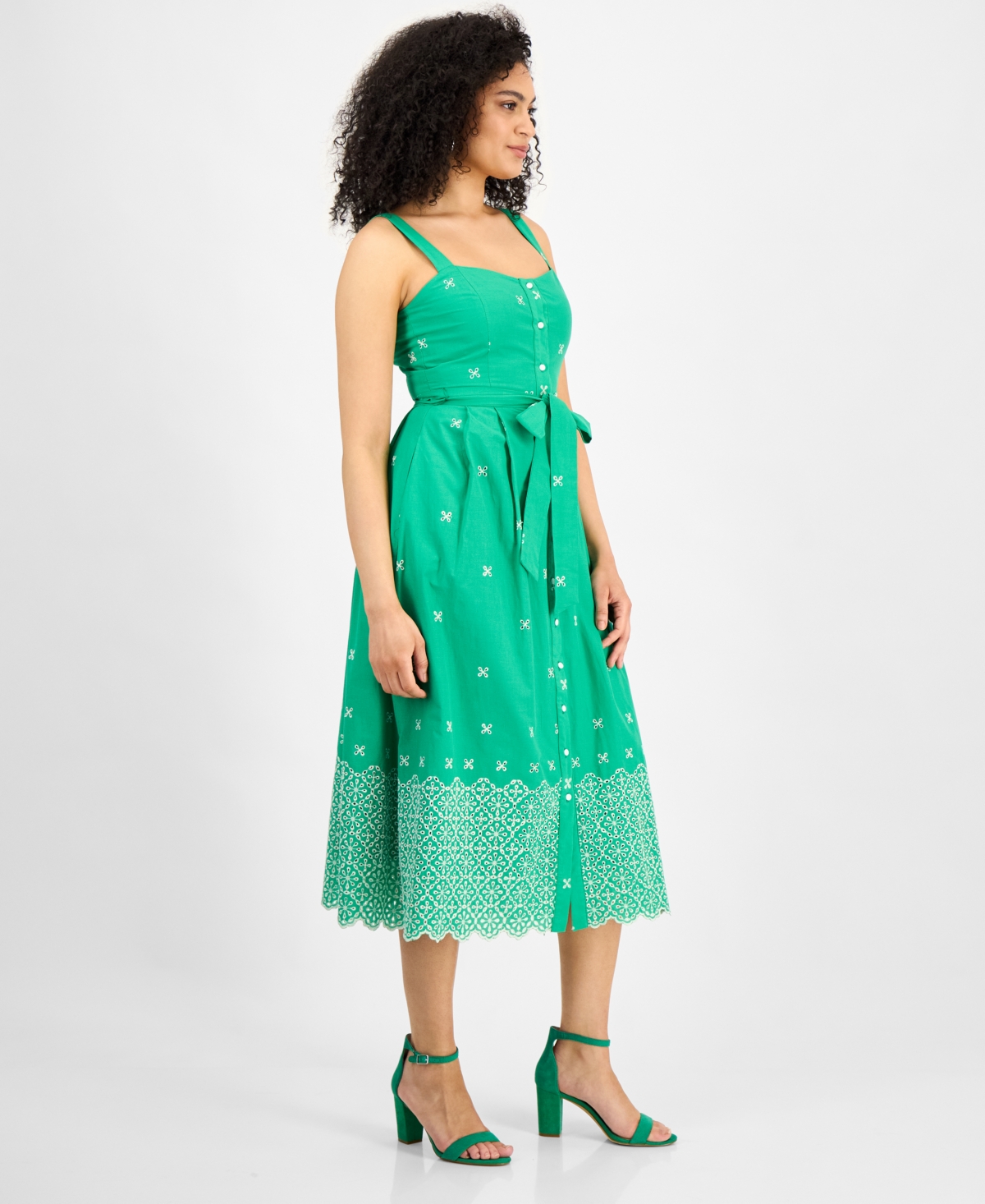 Julia Jordan Embroidered Cotton Midi Sundress In Green