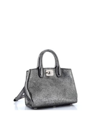 Pre-Owned Salvatore Ferragamo Small Studio Box Satchel Glitter Leather 133790₽