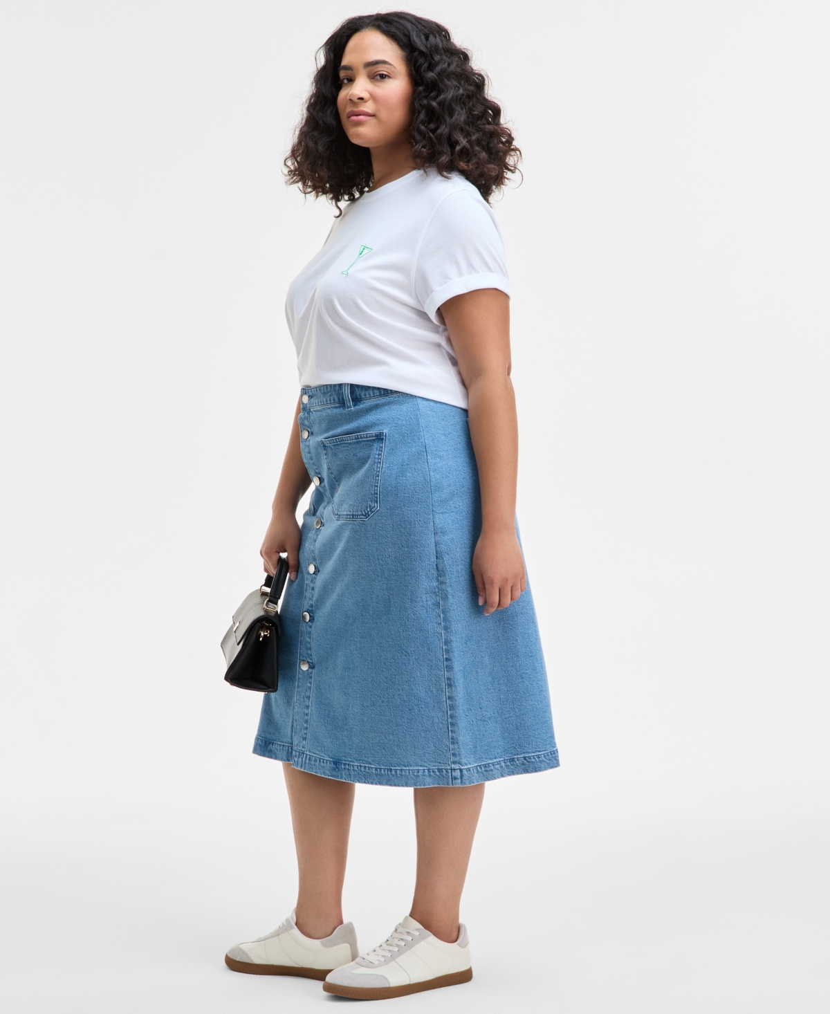 On 34th Trendy Plus Size Patch-pocket Denim Midi Skirt, Exclusively At Macy's In Soda Wash