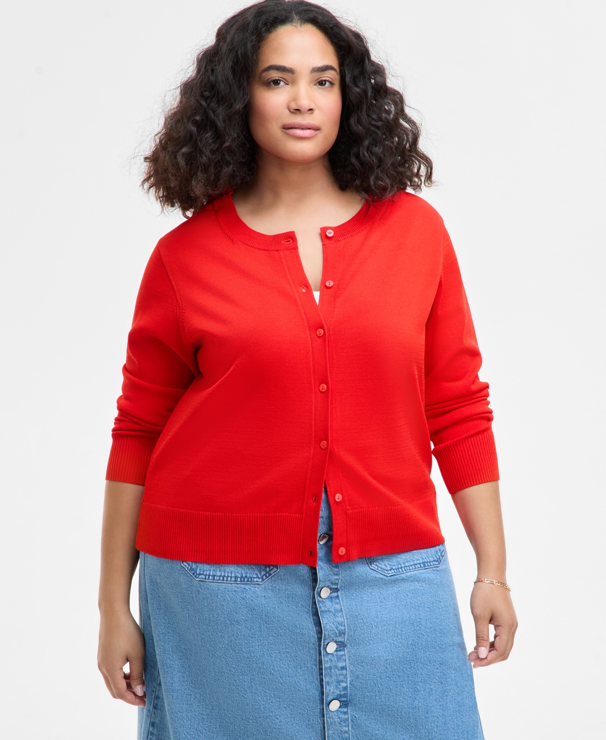Trendy Plus Size Sweater Cardigan, Exclusively at Macy's - Fiery Red