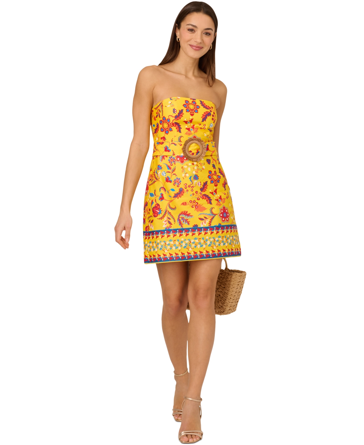 by Adrianna Papell Women's Cotton Printed O-Ring Dress - Yllw Multi