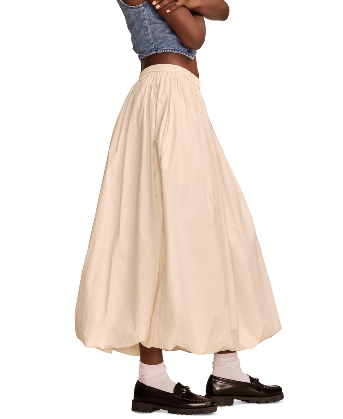 Shop Lucky Brand Women's Cotton Bubble-hem Maxi Skirt In Whisper White