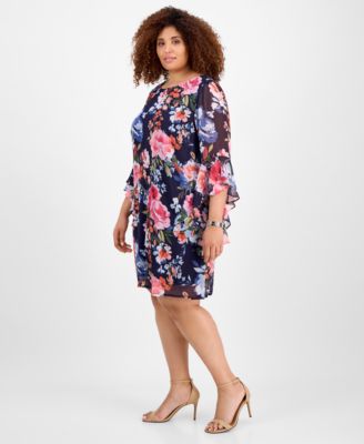 Plus Size Printed Round-Neck Sheath Dress