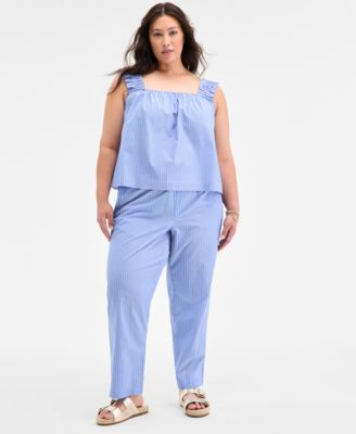 Trendy Plus Size Striped Sleeveless Top Striped Pull On Pants Exclusively At Macys