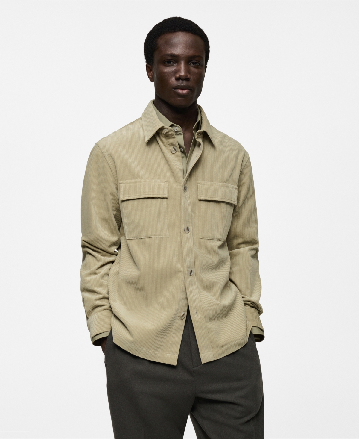 Mango Regular Fit Corduroy Overshirt In Pastel Green