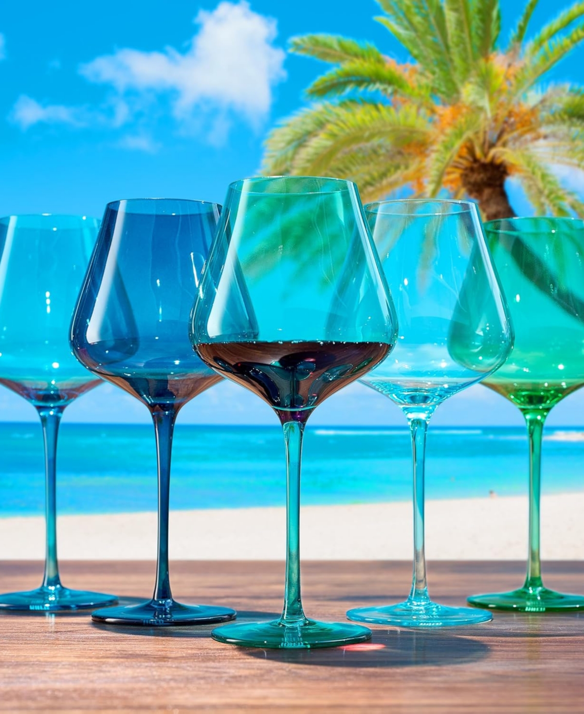 The Wine Savant Colors Of Hawaii Beach Wine Glasses, Set Of 5 In Blue