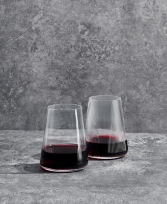 Stemless German Design Ribbed Wine Glasses, Set of 2