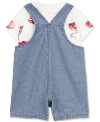 Baby Boys 2-Pc. Cotton Fire Truck T-Shirt & Chambray Shortall Set