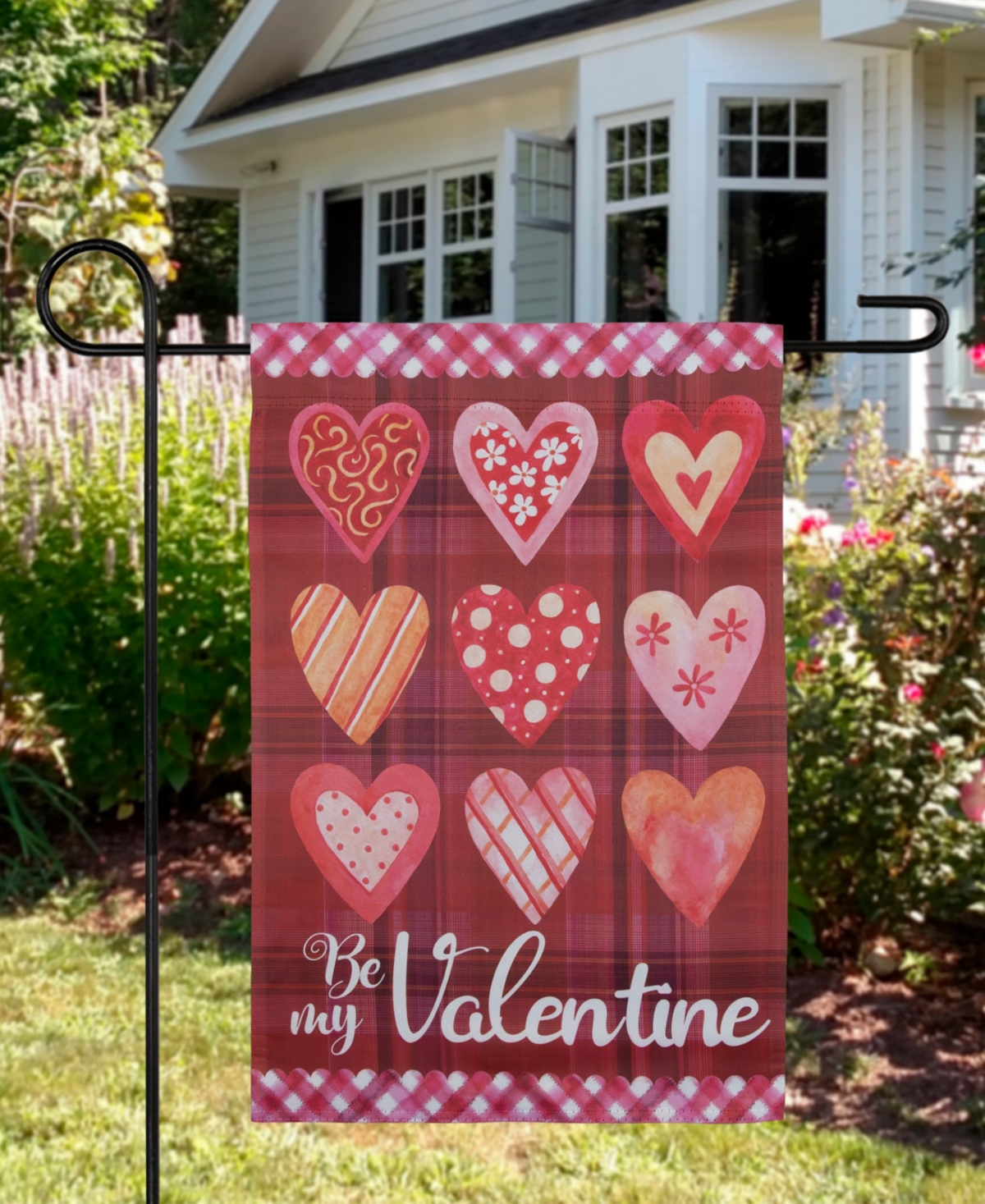 Be My Valentine Plaid and Heart Garden Flag, 12.5" x 18"