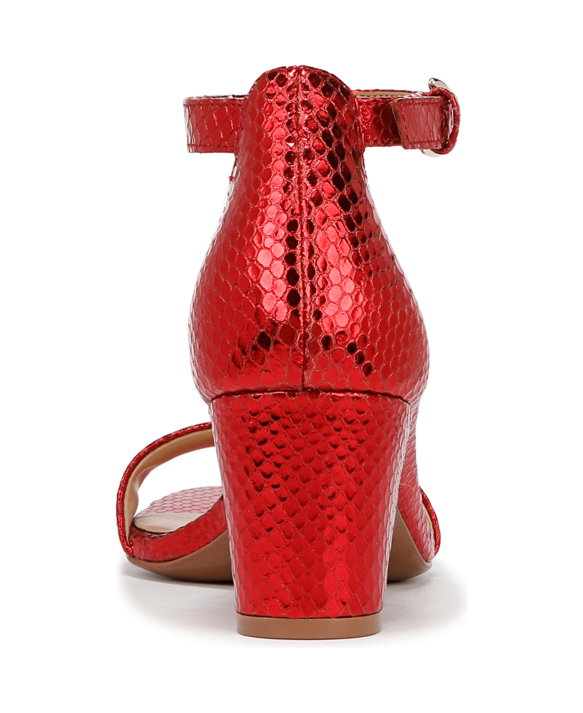 Naturalizer Bristol Block Heel Ankle Strap Sandal In Red Metallic Snake Embossed Leather