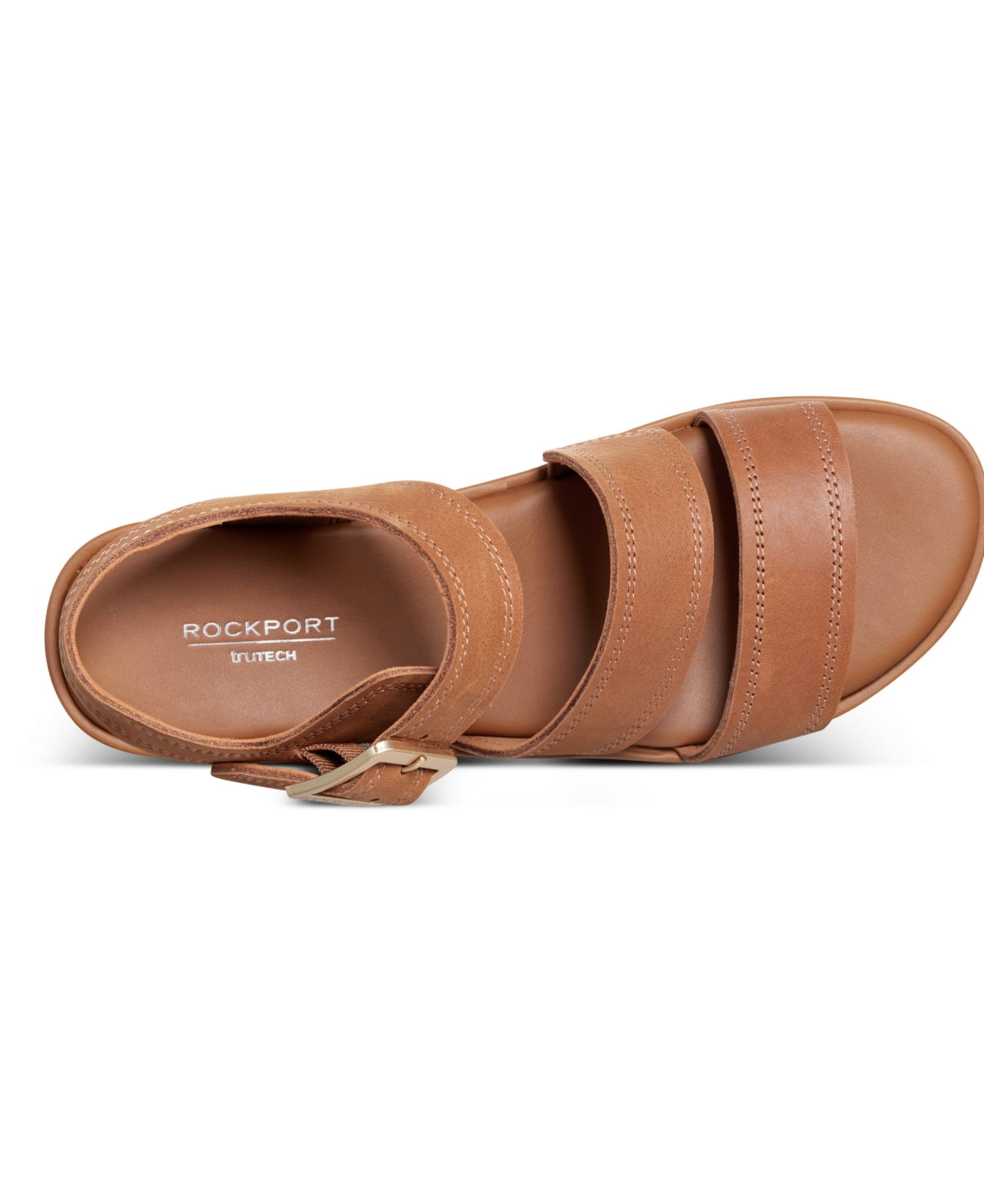 Shop Rockport Women's Anala Strappy Open Toe Casual Wedge Sandals In Cognac Leather