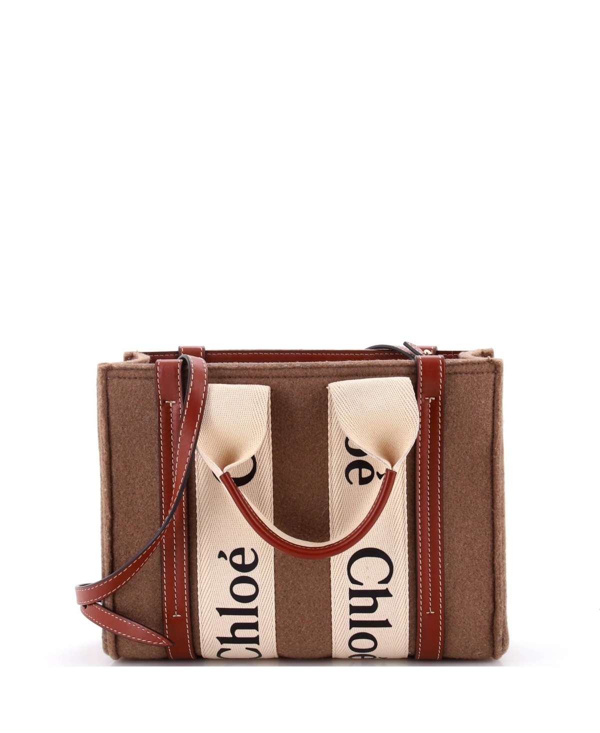 Small Woody Tote Recycled Felt with Leather and Canvas - Brown
